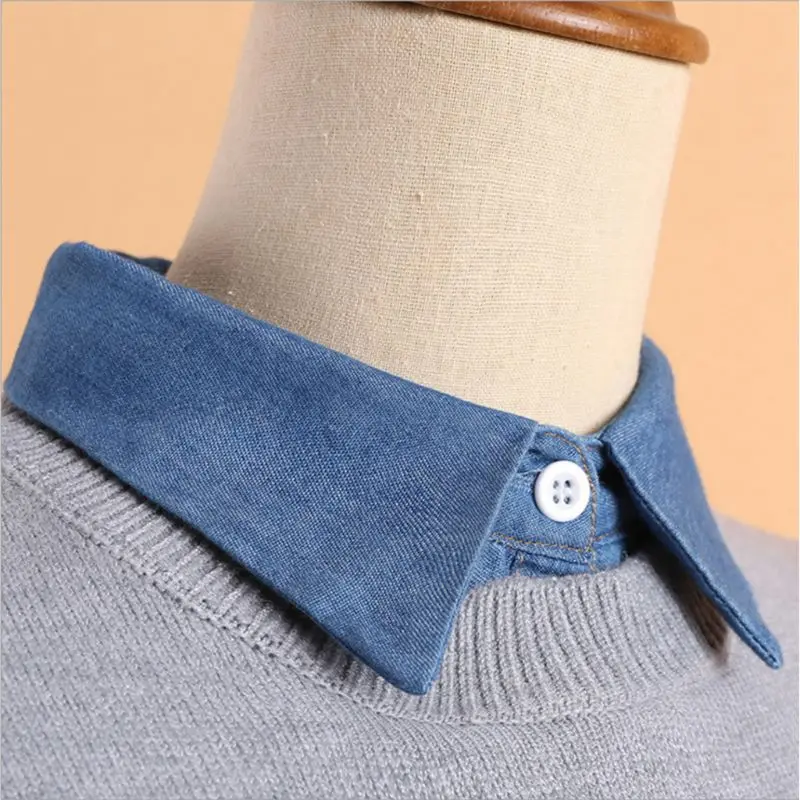 

Women Girls Denim Fabric Detachable Half-Shirt Blouse Solid Color Lapel False Fake Collar Adjustable Clothes Sweater Accessories