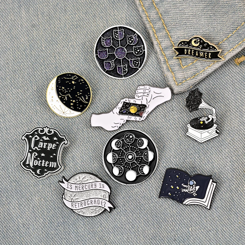 Звездное небо Эмаль Булавка космический значок Ночь Луна фаза ртуть планеты