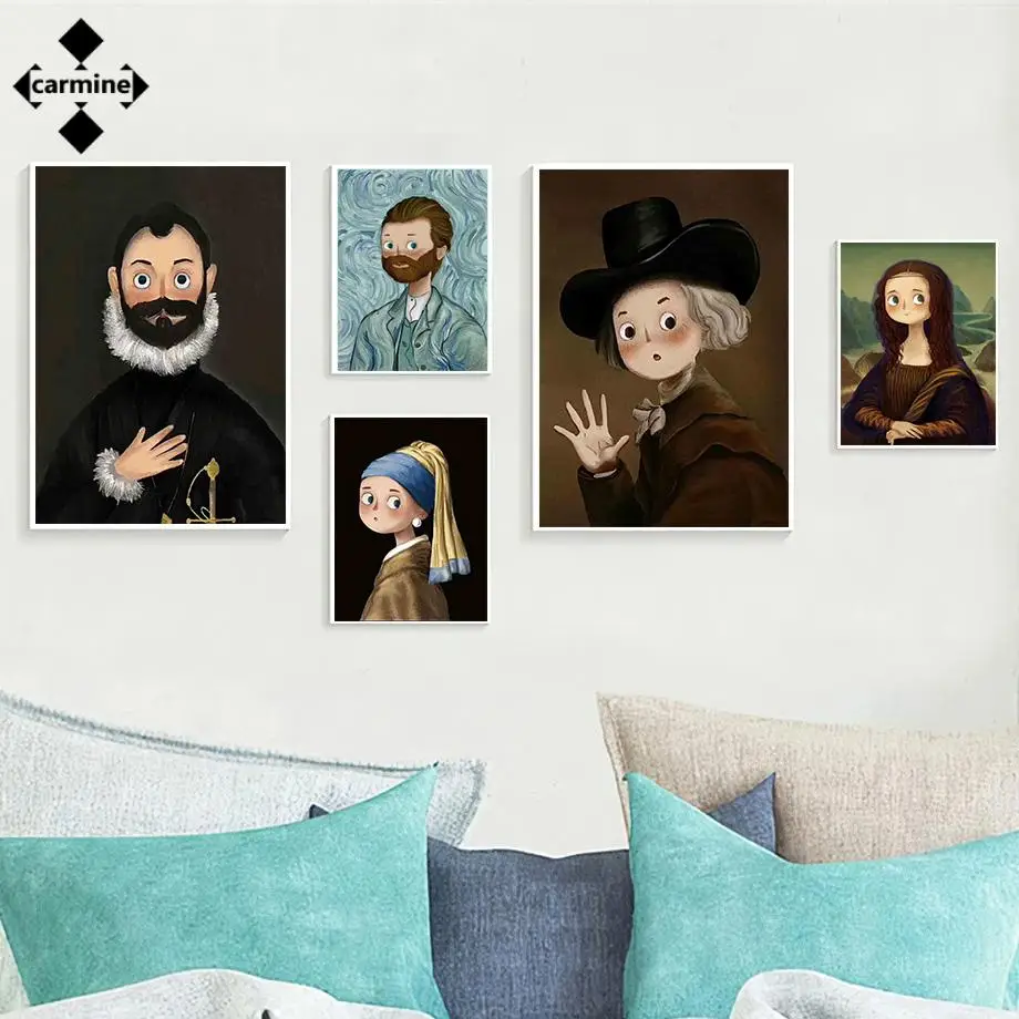 

Famous Portrait Cartoon Canvas Painting Vintage Wall Art Posters and Prints Nordic Funny Artwork Print Picture Living Room Decor