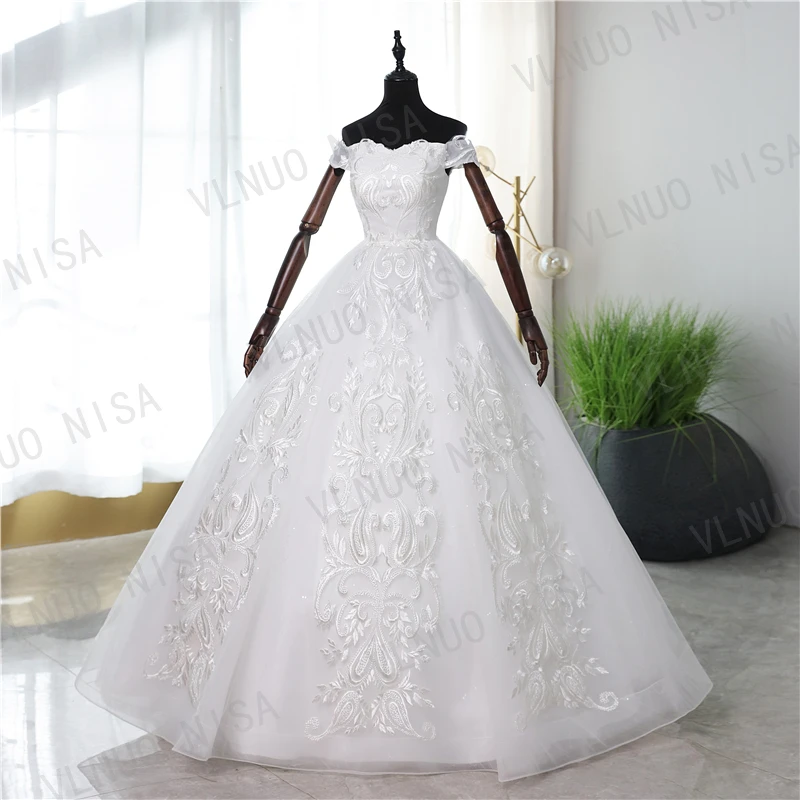 

Роскошные длинное кружевное платье, с вышивкой, v-образный ворот, с открытыми плечами, свадебное платье 2021 Новый Vestido De Noiva красивые невесты б...