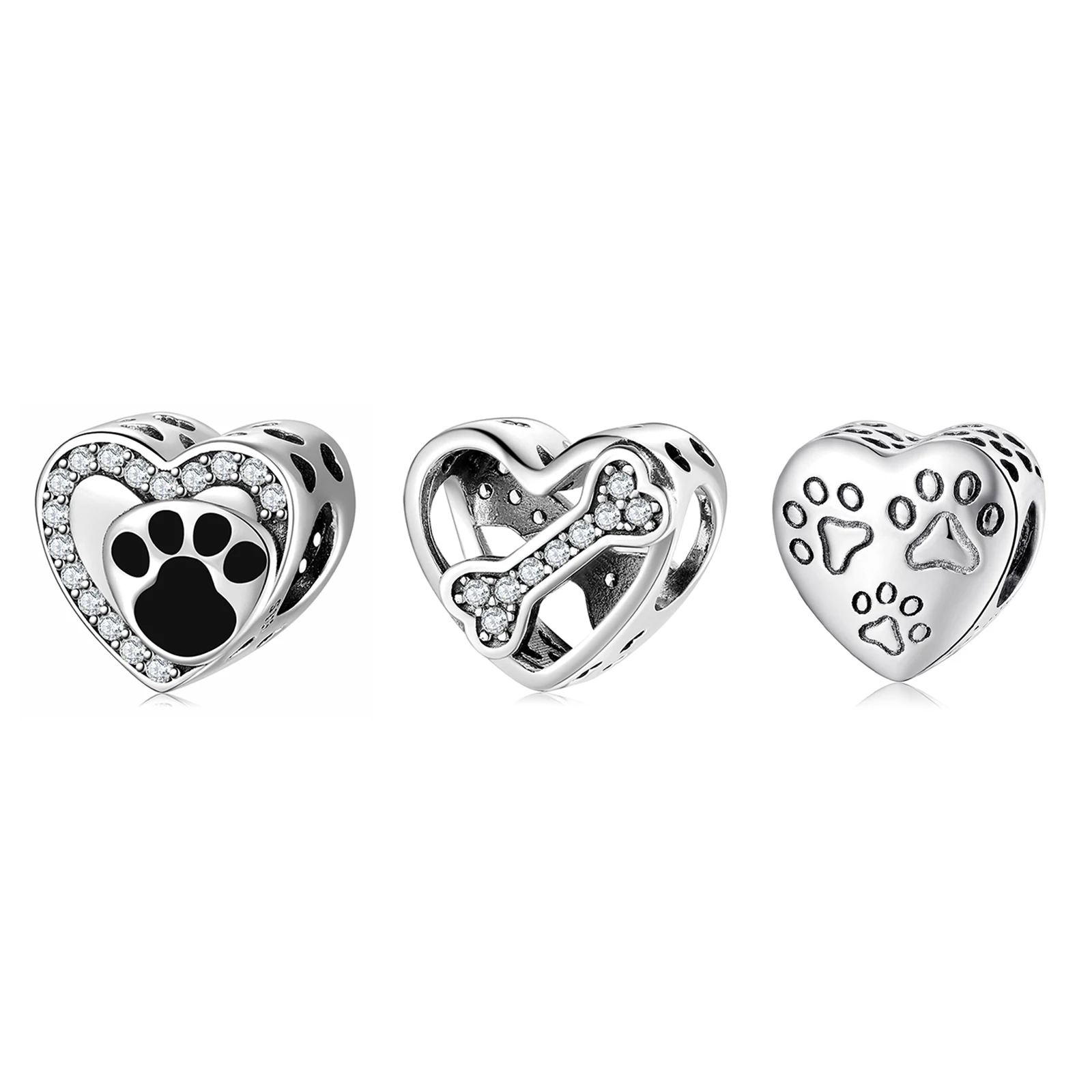 2021 новый 925 пробы серебро собака Paw печати & Bone сердце бусины подходят