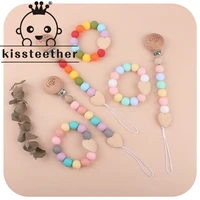 kissteether new style teether bracelet pacifier chain set baby silicone bead no bpa wooden love infant products baby molar gift