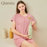 ladies sleep dress set home in summer striped short sleeve or sleeveless cool striped pants comfortable soft home suit