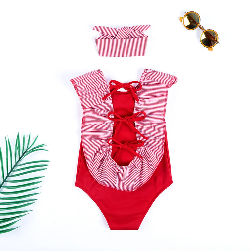 2020 Модные Детские Полосатые Купальники с открытой спиной для маленьких девочек