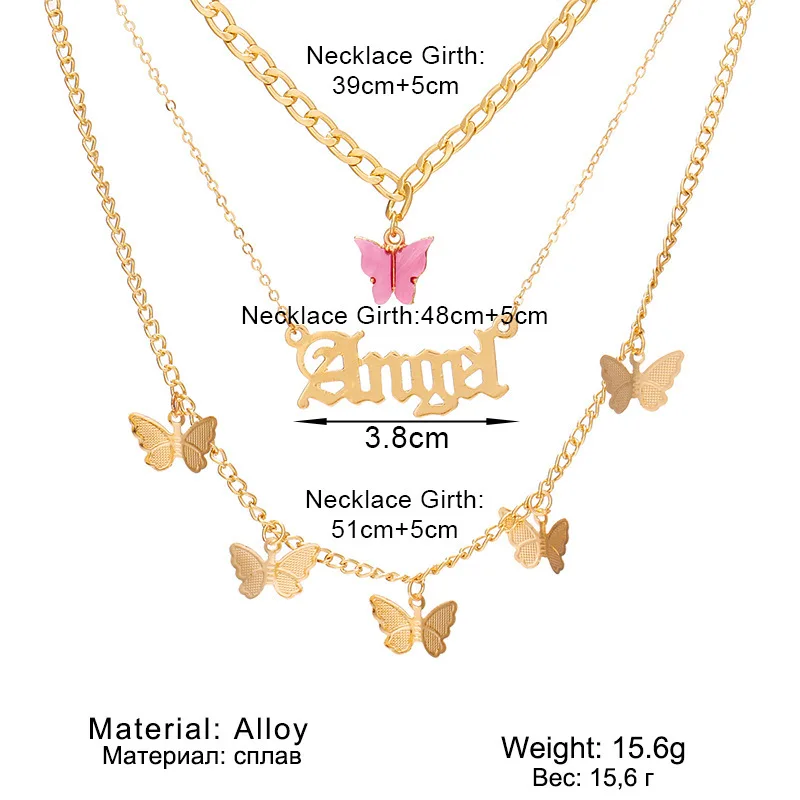 

Gold Chain Multilayer Butterfly Pendant Choker Necklace Women Statement Letter Collares Bohemian Beach Jewelry Gift Collier