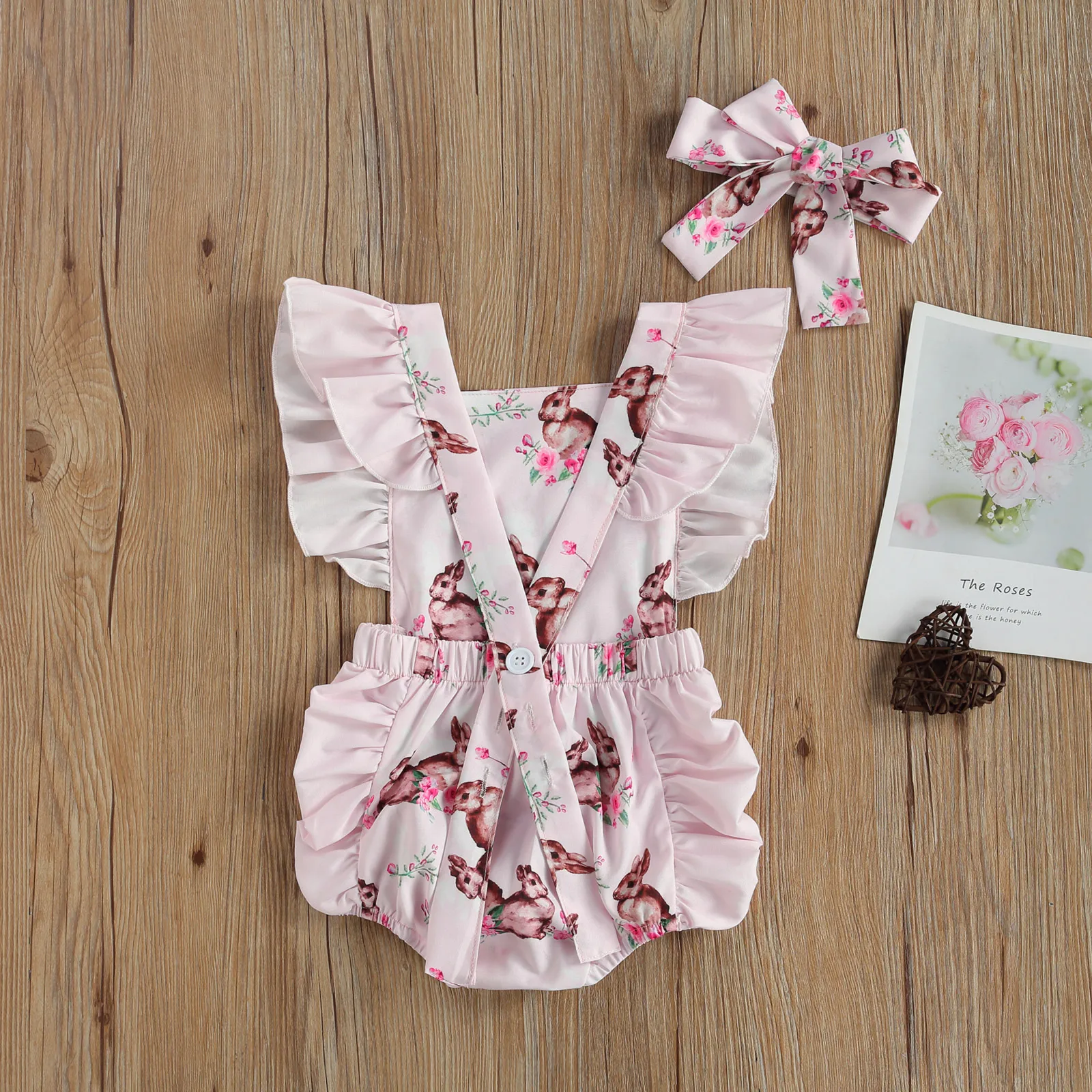 

Infant Newborn Baby Girls 0-24M Easter Bunny Romper Sleeveless Ruffled Rabbit Flower Jumpsuits Summer Backless Sunsuit