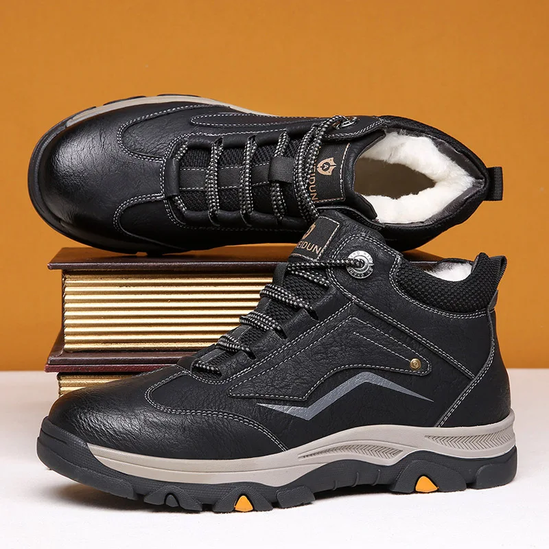 

Мужские зимние ботинки на плоской подошве, Темно-Синие ботильоны с плюшевой подкладкой, теплые ботинки из хлопка, сезон осень-зима, 2019