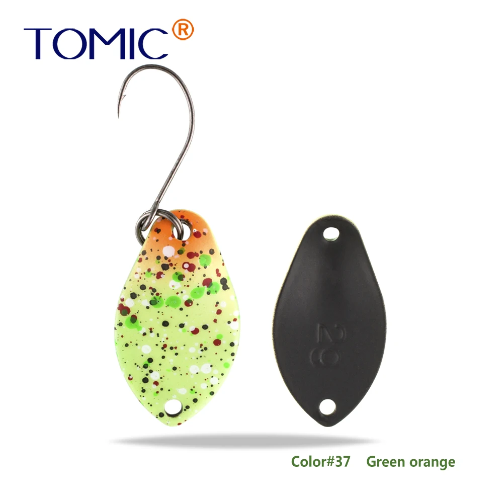green orange Томик 2 г микро рыболовные приманки латунные форели ложки металлические приманки воблер форель зона pesca Спиннер приманка - Цвет: green orange