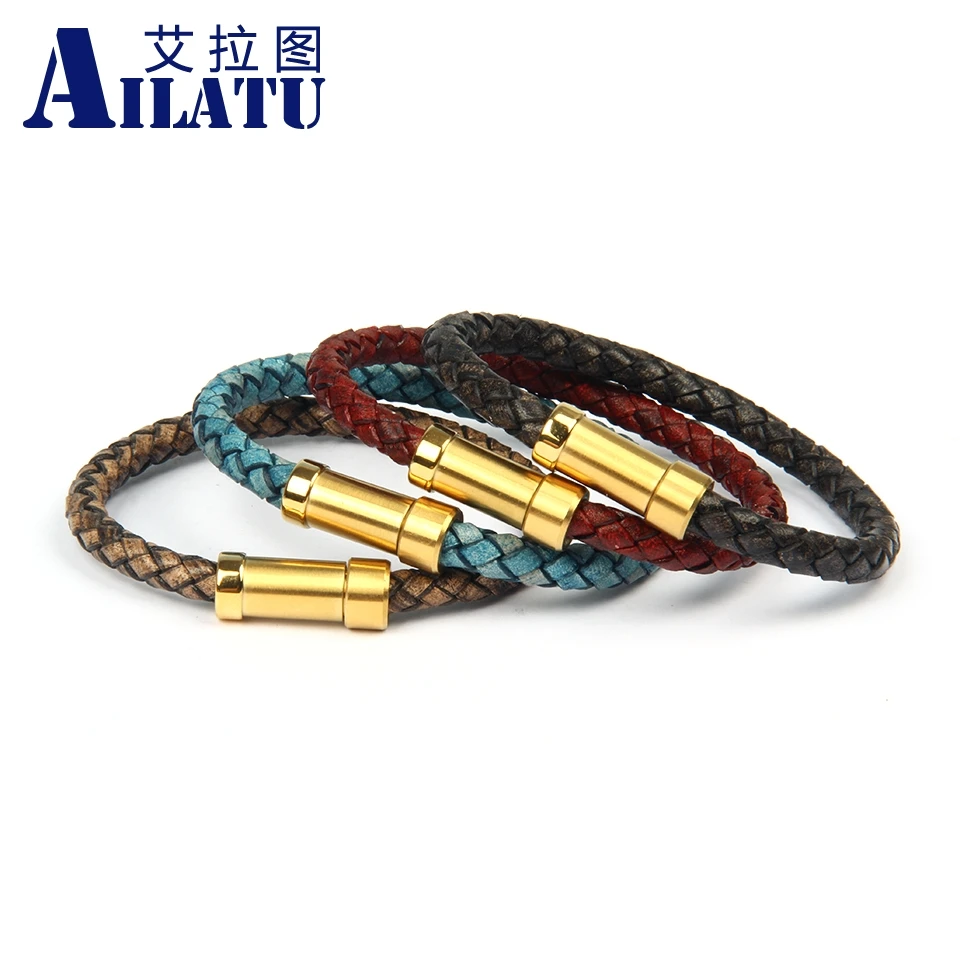 

New Vintage Genuine Leather Stainless Steel Buckle Bracelet Fashion Bangle Birthday Gift