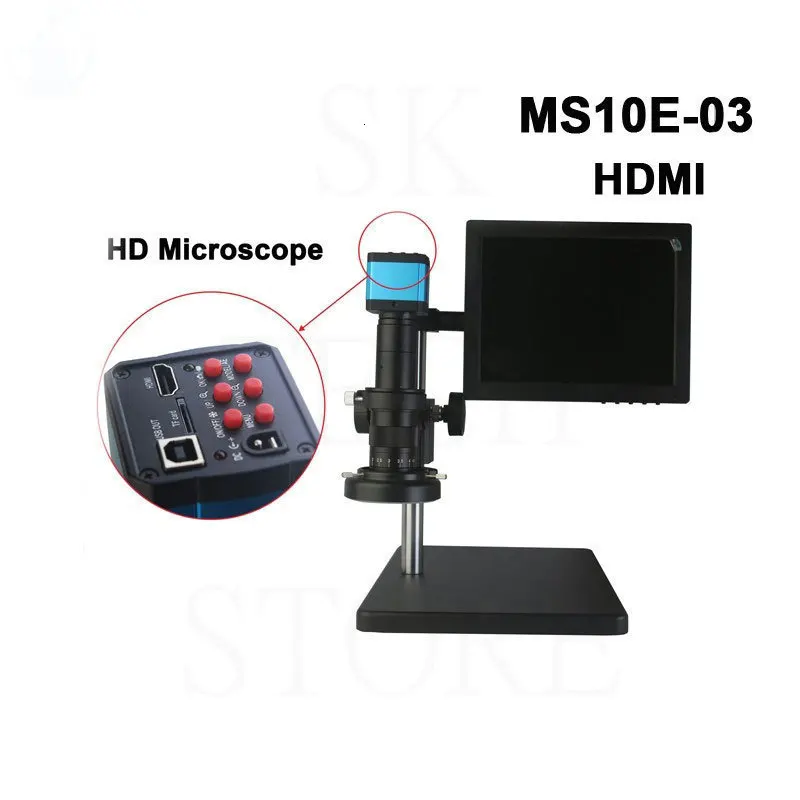 SUNSHINE MS10E-03 HDMI USB цифровой экран сканирующий электронный Тринокулярный дисплей камера видео микроскоп с 10 дюймовым дисплеем