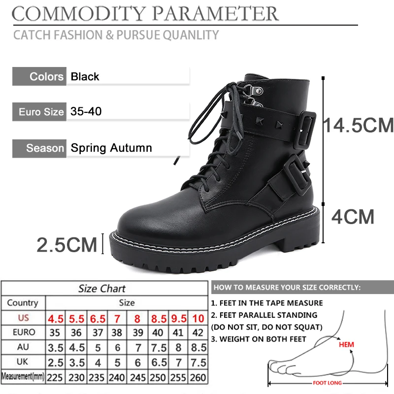 

BYQDY Sexy Rivets Ankle Strap Woman Boots Black Patent Leather Shoes Female Short Boots Sewing Round Toes Lace Up Ladies Shoes