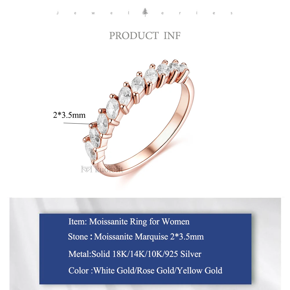 Куолит пуре18к 14 к розовое золото маркиза Moissanite кольцо для женщин Пасьянс