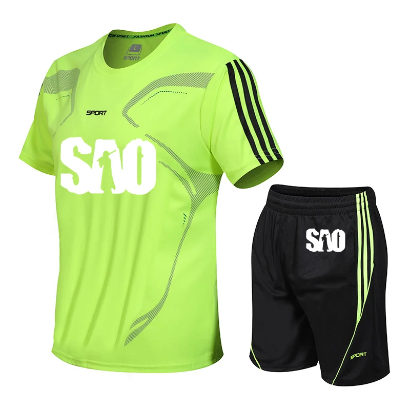 

The New Summer Men's suits SAO Sword Art Print T-shirt Fashion Cotton casual trend Men's short sleeve+shorts 2-piece set