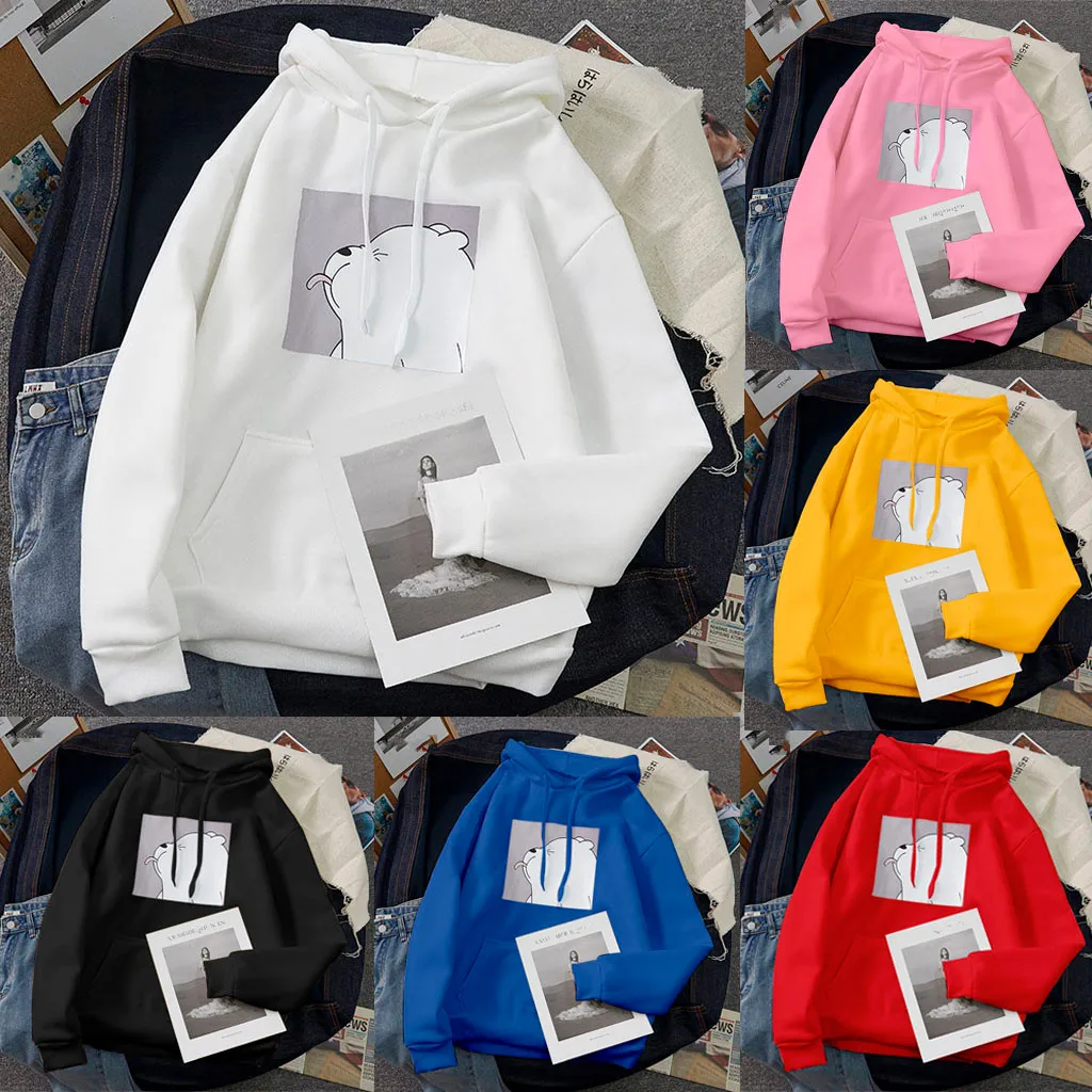 Hoodies Oversized Print Kangaroo Pocket Sweatshirts Hooded Harajuku Spring Casual Vintage Korean Pullovers Women Sweetshirts