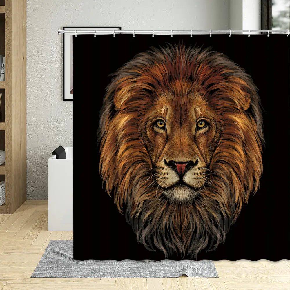 

Forest Lion Head Design Wildlife Creative Shower Curtain Polyester Fabric Animal Hanging Curtains Waterproof Bathroom Decor Set