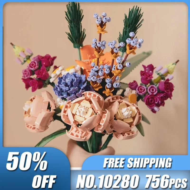 Букет цветов MOC розы строительные блоки совместимые с 10280 городом набор сделай