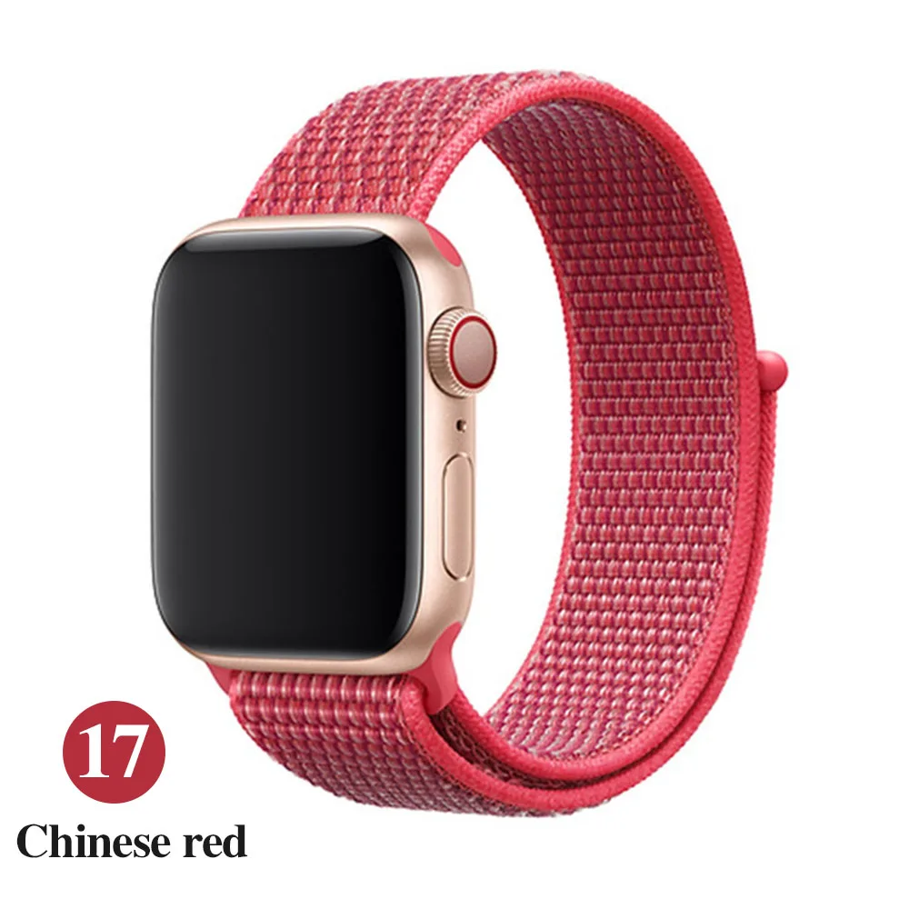Band For Apple Watch Series 5 4 3 2 1 38MM 42MM watchband Breathable Nylon Strap Sport Loop for iwatch Bracelet 40MM 44MM - Band Color: Chinese red