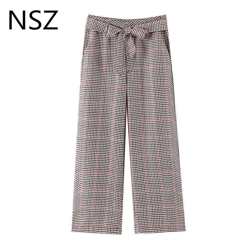 Женские клетчатые широкие брюки для офиса женские элегантные штаны с рисунком