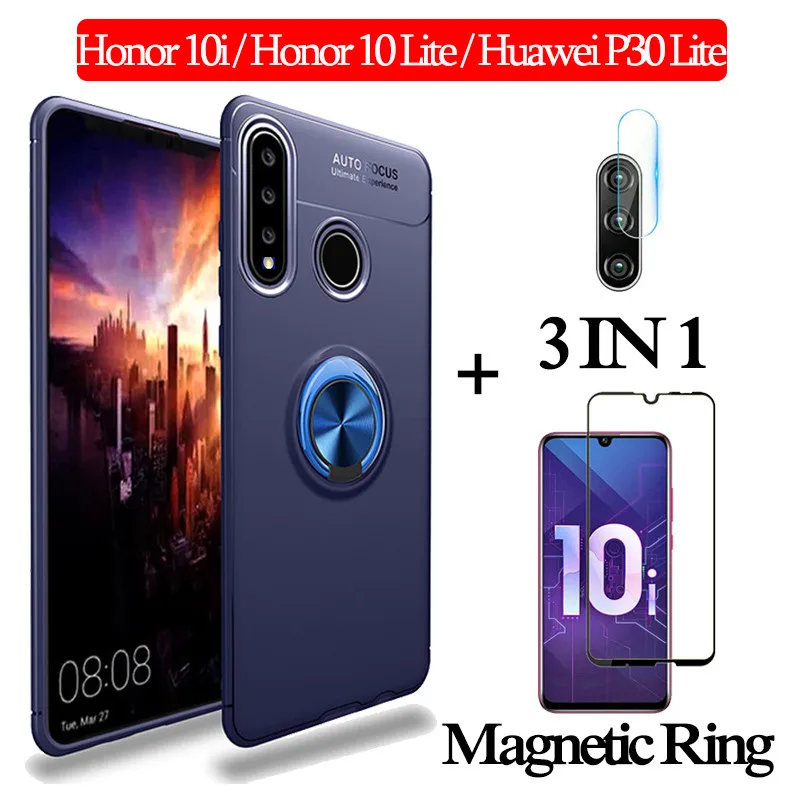 3-in-1 Blue Case 3-в-1 стекло+ магнитом Силиконовое чехол хонор 10 лайт чехол на Honor 10i 10Lite мягкий чехол на телефона huawei p30lite чехол полное покрытие чехол на хонор 10i чехол honor 10i магнитная кольцом чехол - Цвет: 3-in-1 Blue Case