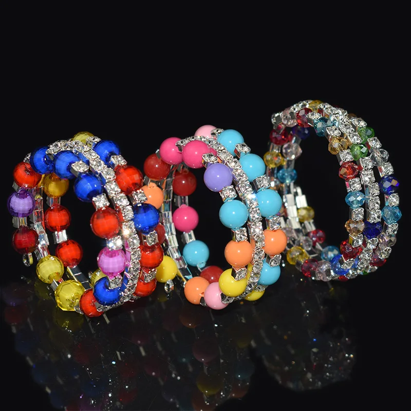 Детские браслеты красивые яркие цветные бусины стразы для детей Кристальные