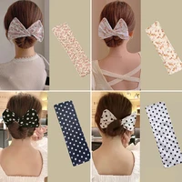 hot item 2021 deft bun summer polyester bowknot elastic hair bands for women headband hair ties ponytail holder hair accessories