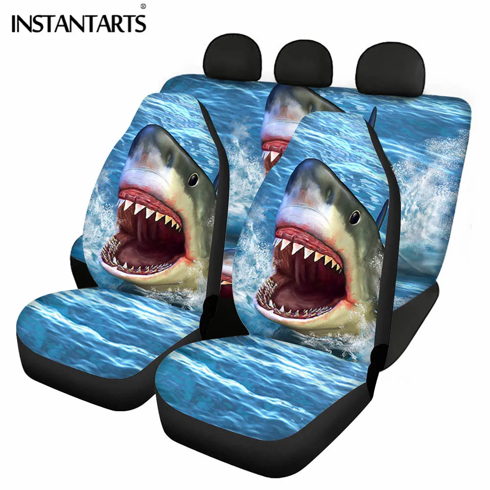 

INSTANTARTS Shark 3D принт защита переднего и заднего сиденья Высокое качество чехлы для сидений автомобиля полный комплект автомобильные аксессуа...