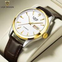 lige new mens watches creative design leather automatic mechanical tourbillon watch for men waterproof luminous date clock reloj