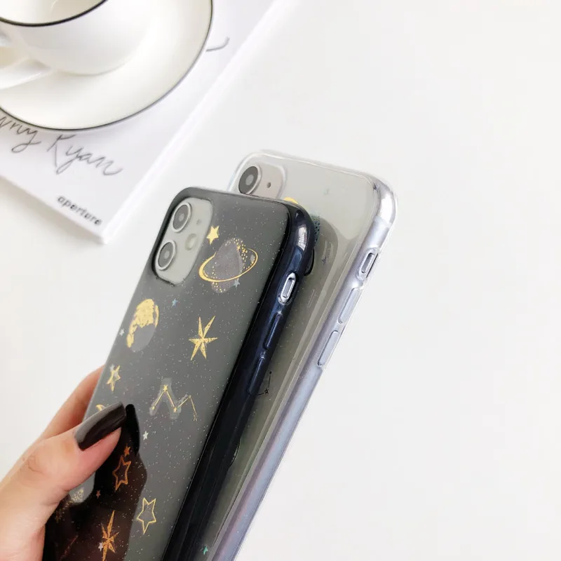 

For iPhone 12 Pro Case Planet Glitter Star Clear Phone Case For iPhone 12 11 Pro Max XR X XS Max 7 8 Plus Soft Epoxy Phone Cover