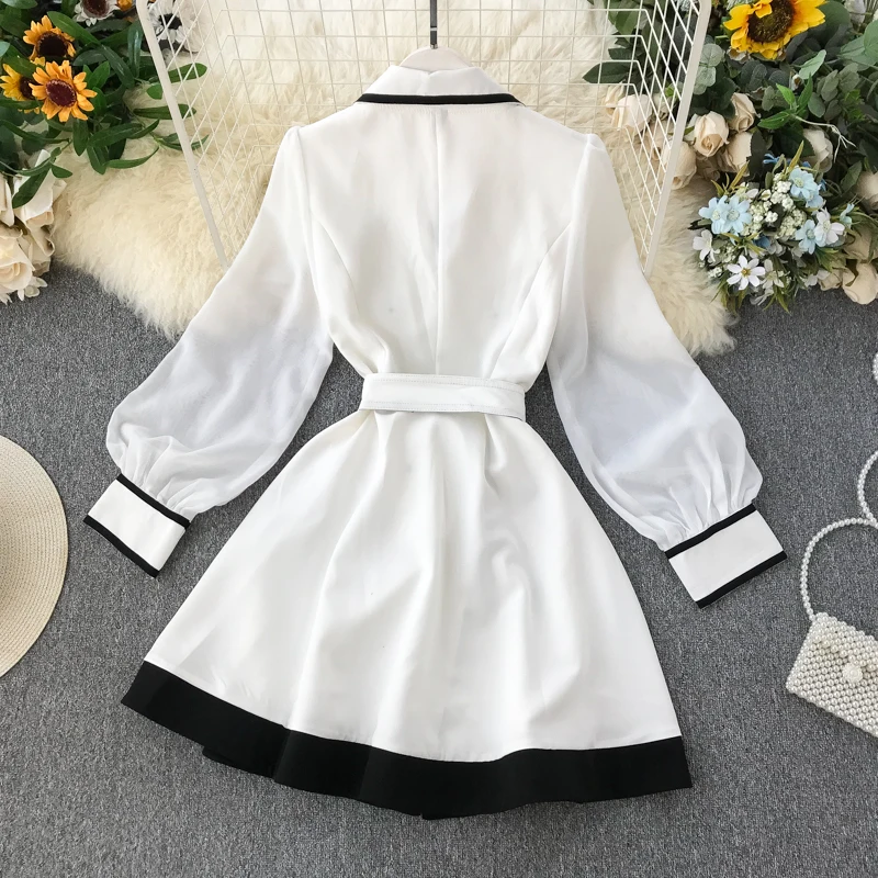 Вечерние черно-белые лоскутные платья с поясом жаккардовые контрастные двойные