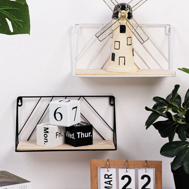 

2021 hot Wall Mounted Wood Iron Shelf Multifunction Simple Wall Clutter Sorting Storage Rack Wall Decor for Living Room Kitchen