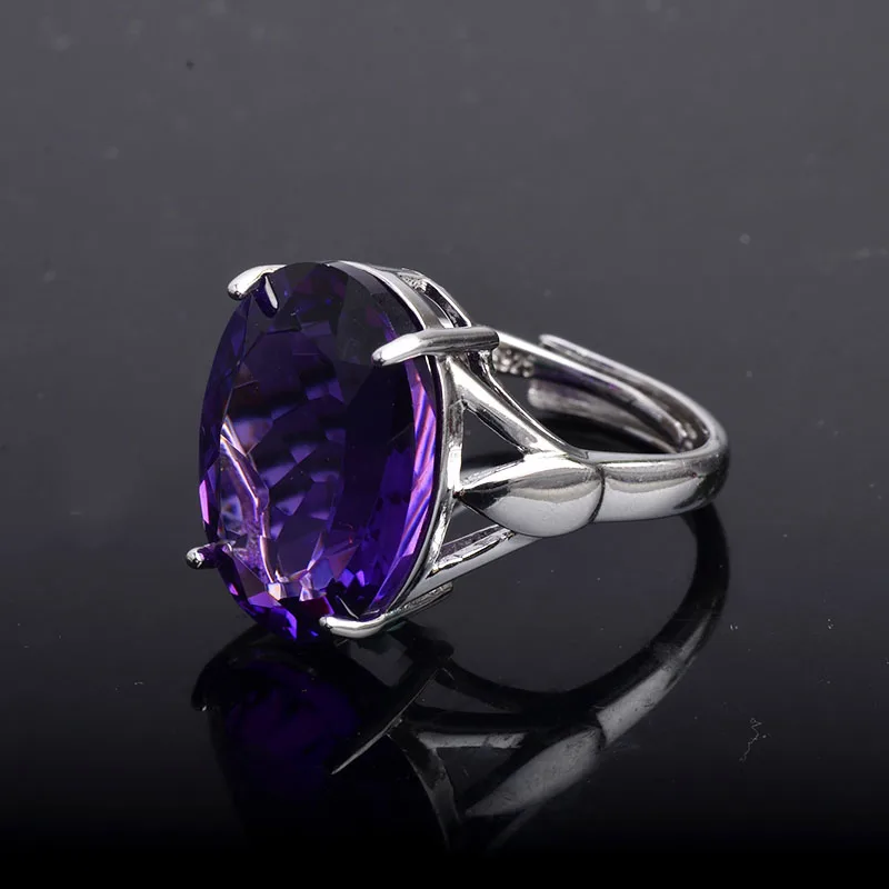 CSJ Настоящее регулируемое кольцо с аметистом большого размера Стерлинговое