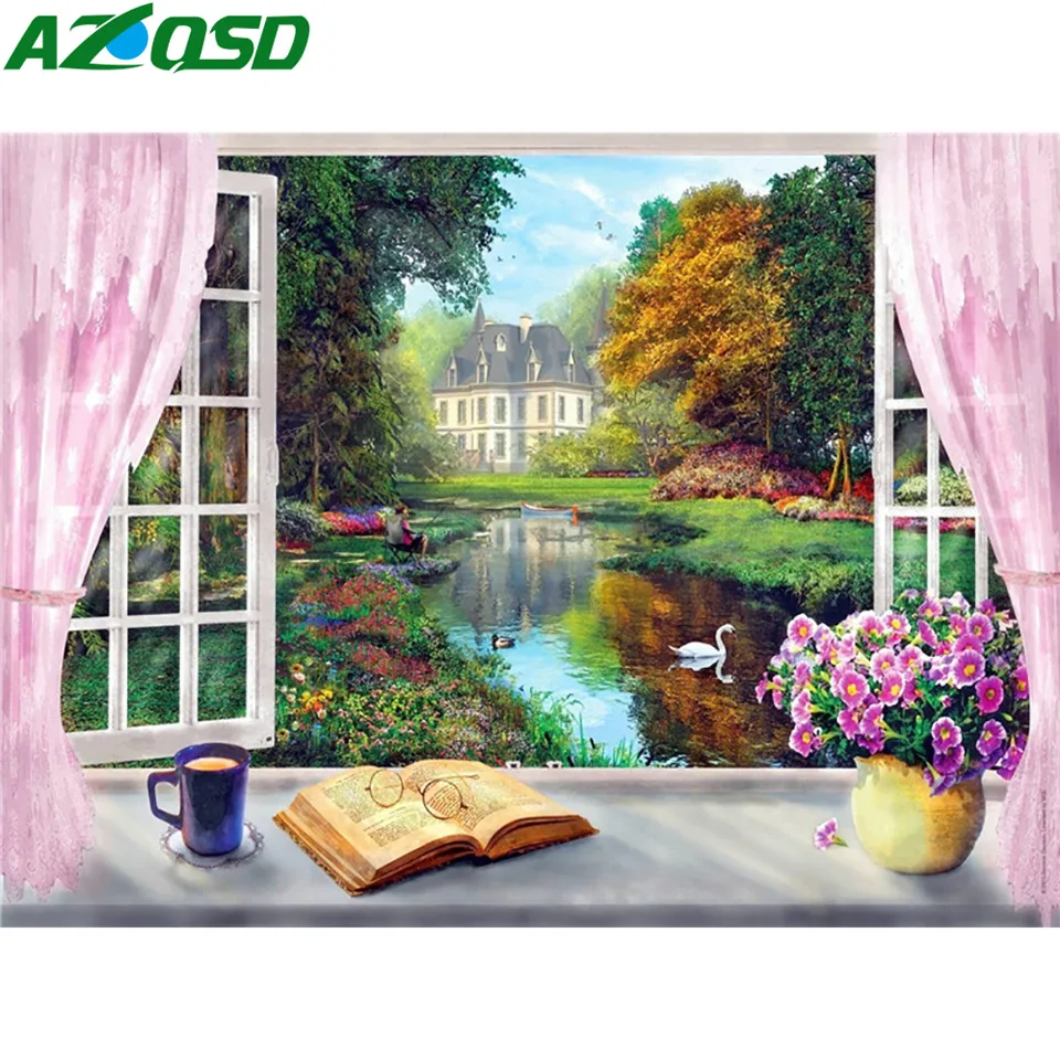 AZQSD алмазная живопись пейзаж окно вышивка крестиком подарок Алмазная живописная