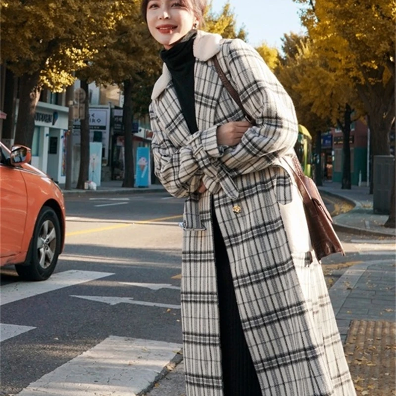 

Ashley Causal warm Plaid autumn winter women jacket Elegant Lapel long sleeve female parkas Wear on both sides outwear 2020