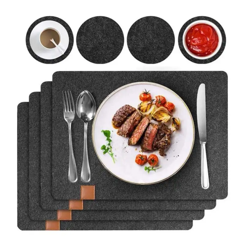

27PCS Felt Placemat Set Coaster Cutlery Bag Dining Table Insulation Pad Absorbent Non-slip Mat Thick Non-woven Drink Mug Coaster