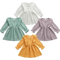 toddler kids baby girl cotton linen party casual dress long sleeve clothes solid sundress 1 6t baby spring autumn clothing