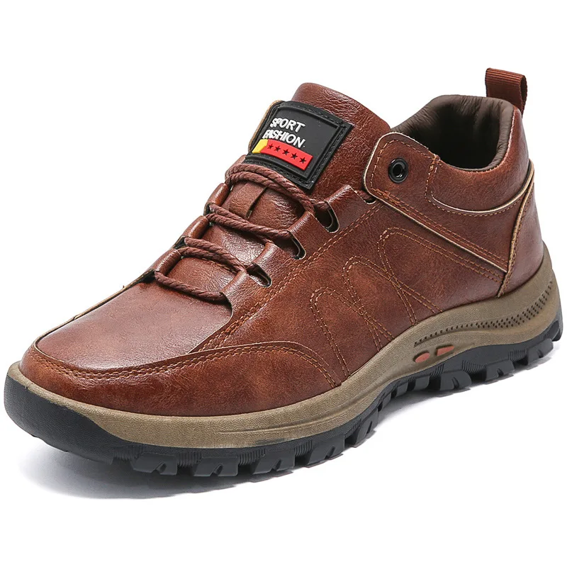 

Casual Sports Leather Comfortable Shoes New Outdoor Waterproof Non-Slip Wear-Resistant Hiking Shoes Brown Men Shoes Sneakers