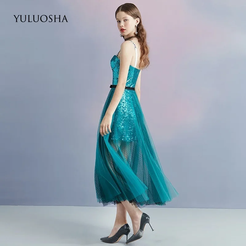 YULUOSHA Fashion Sexy Evening Dresses Strapless Sleeveless Spaghetti Straps Tea-Length Party Prom Formal Gowns Robe De Soiree | Свадьбы и