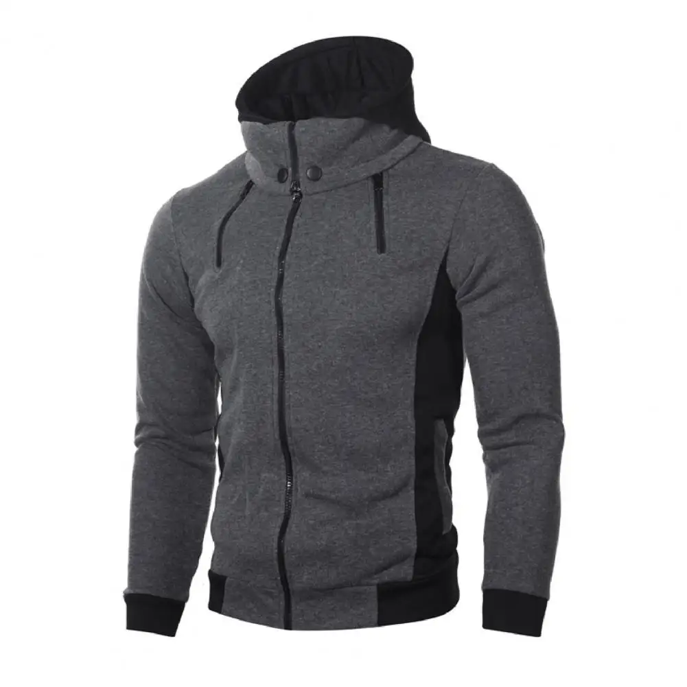 

Men Hoodie Contrast Colors Fake Two-piece Double Zippers Hooded Autumn Coat for Daily Wear