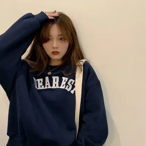 Women Hoodies Streetwear Letter Embroidery Vintage Loose Harajuku O Neck All Match Ulzzang Sweatshirts Spring Autumn Casual Ins