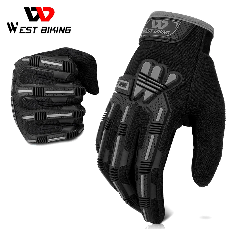 

WEST BIKING Full Finger Bike Gloves Shockproof Sport Military Tactical Gloves Motorcycle MTB Bicycle Touch Screen Cycling Gloves