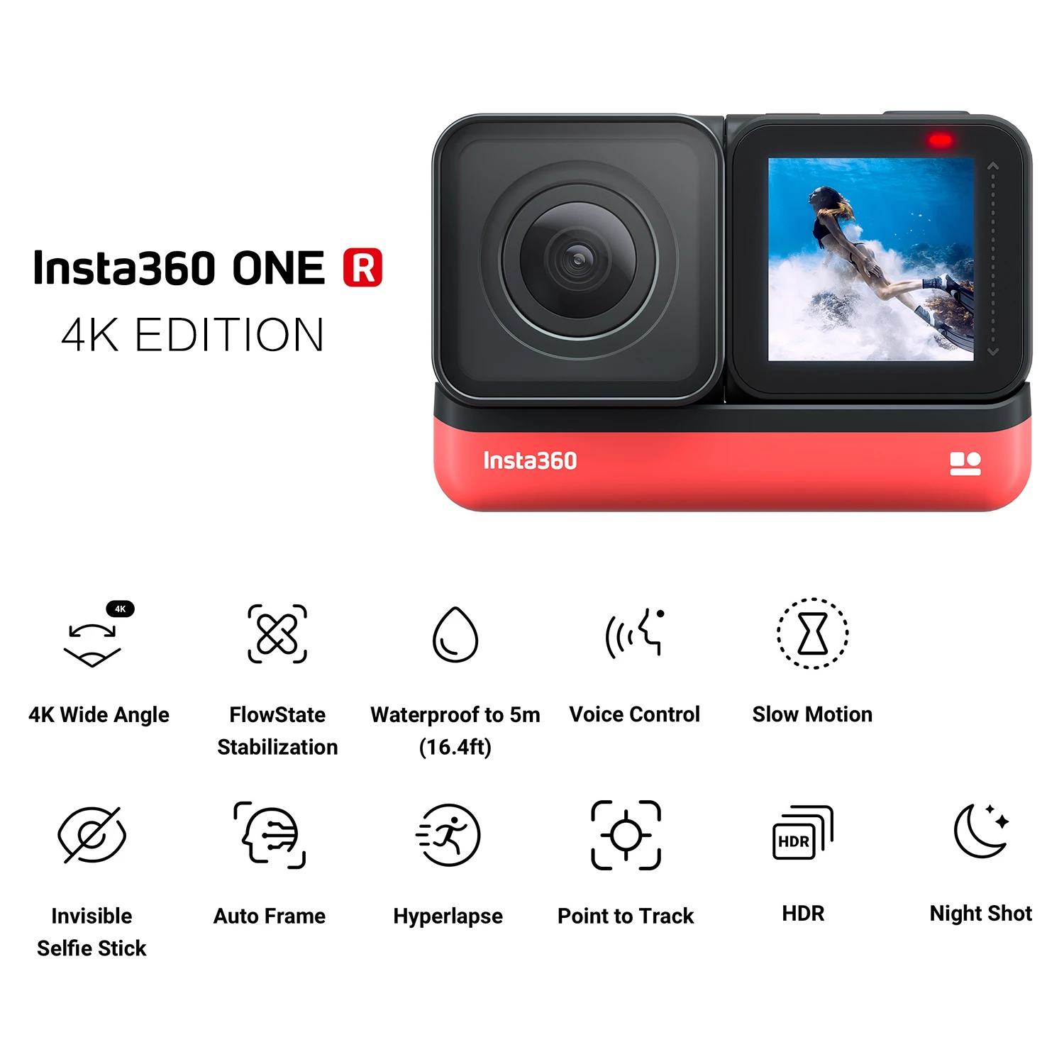 Спортивная Экшн камера Insta360 ONE R 4K Edition с защитой от тряски широкоугольный