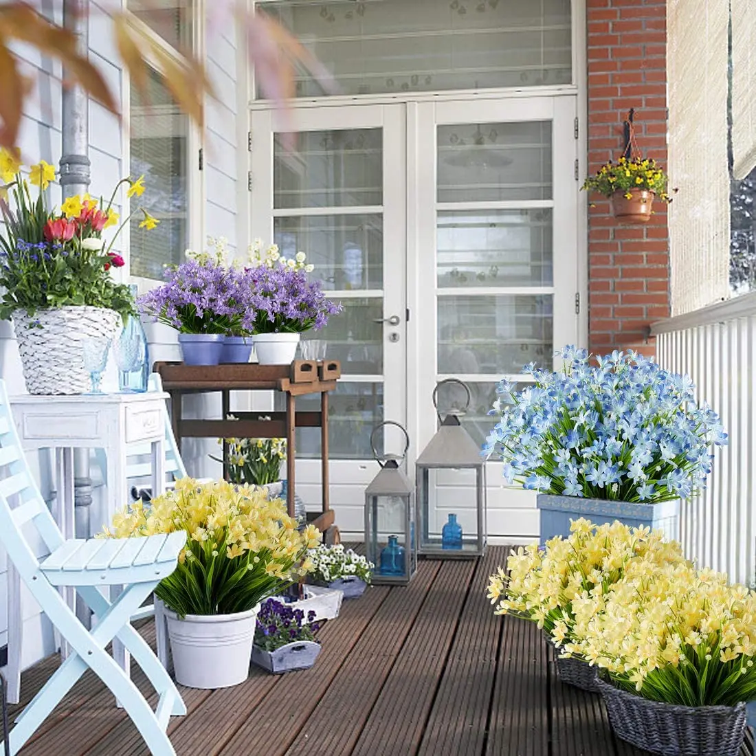 

12pcs Artificial Daffodils Flowers Fake Artificial Greenery UV Resistant Plastic Plants for Indoor Outdoor Home Garden Decration