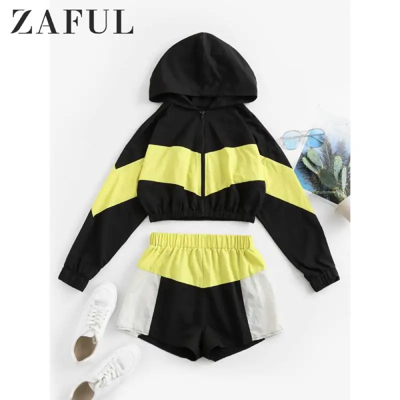 ZAFUL спортивный костюм укороченный топ комплект из 2 предметов куртка на молнии с