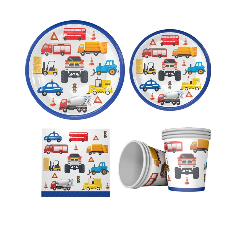 34 шт./компл. строительные грузовики вечерние одноразовые стаканчики тарелки
