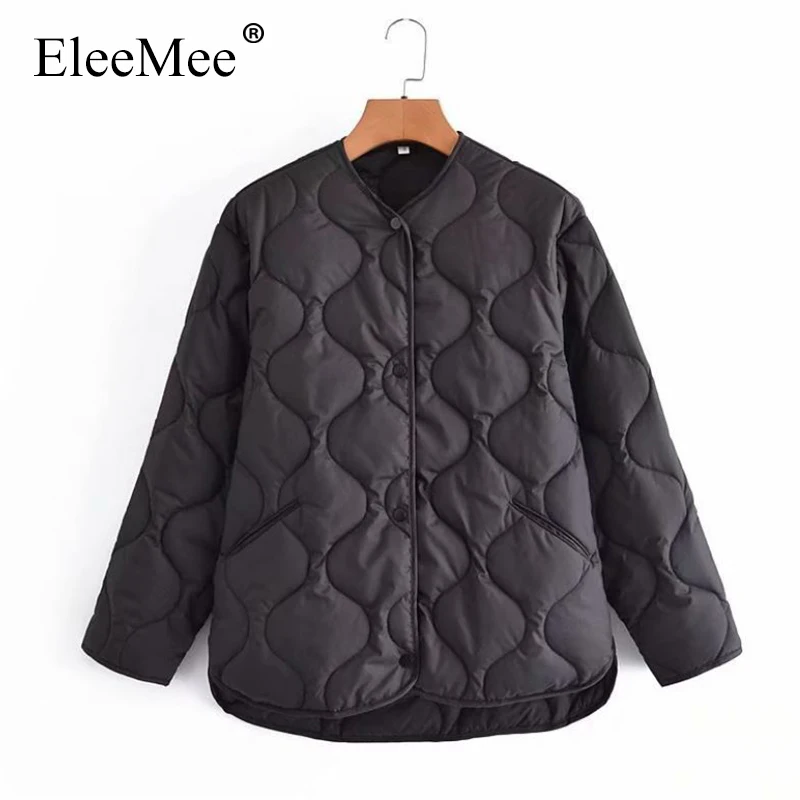 

Парка женская EleeMee, черная, теплая, свободная, однотонная, размер зимнее пальто с хлопковой подкладкой, S-L