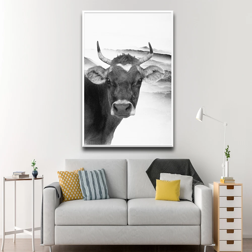 Постеры и принты на холсте с изображением коровы HD Минималистичная Настенная