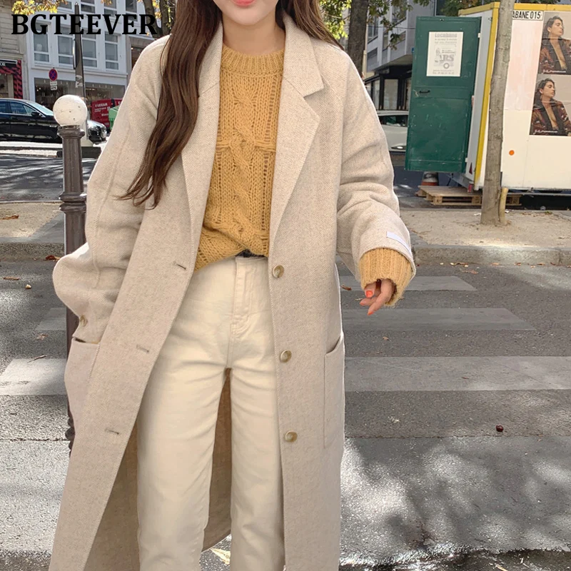 BGTEEVER повседневное свободное женское Смешанное Пальто однобортное длинное