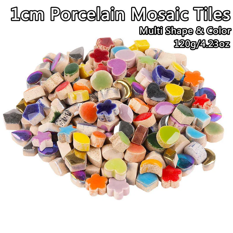 

120g/4.23oz Multi Shape Porcelain Mosaic Tiles Approx. 1cm Ceramic Star/Moon/Heart Mosaic Materials DIY Crafts Stones