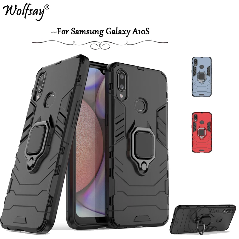 

Чехол-накладка для Samsung Galaxy A10S, металлический, с кольцом-держателем