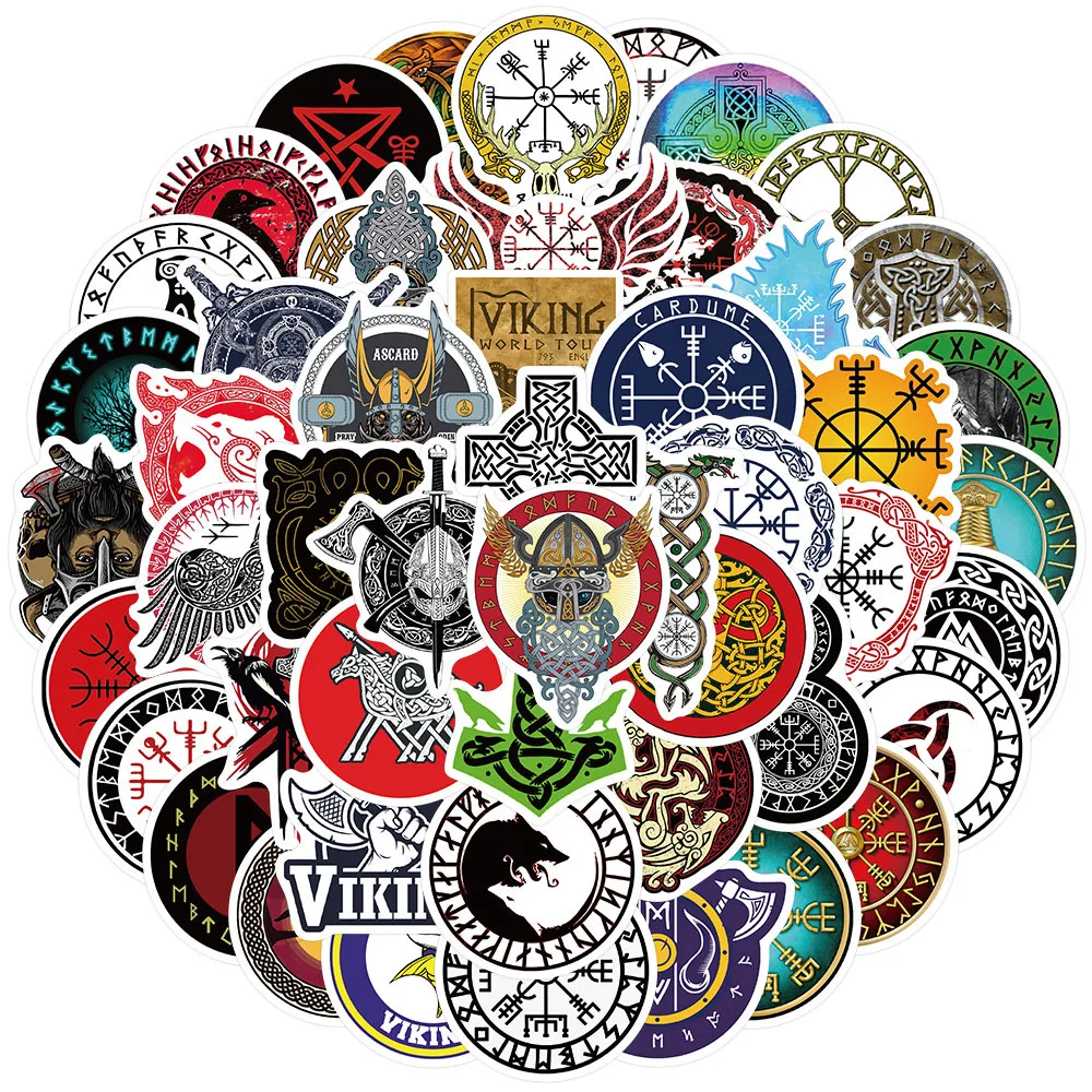 Стикеры в стиле ретро викингов пиратов таинственных тотем символов руны стикеры
